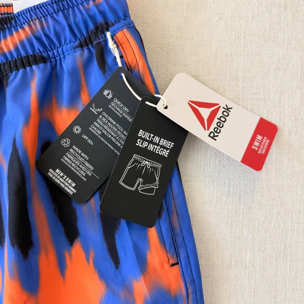 Reebok Swim Trunks Mens XL Blue Orange Tie Dye Print 7